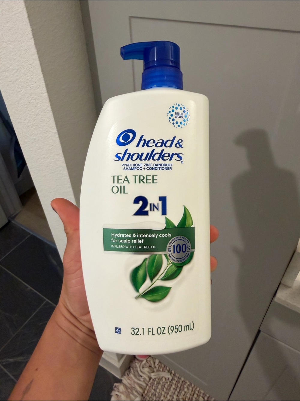 Tea Tree Oil 2-in-1 Shampoo + Conditioner — White Bottle, Blue Pump